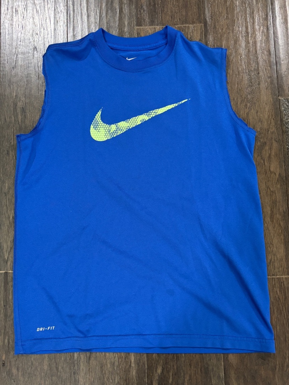 Nike Royal Blue Sleeveless Athletic Tank with Lime Swoosh Youth Medium